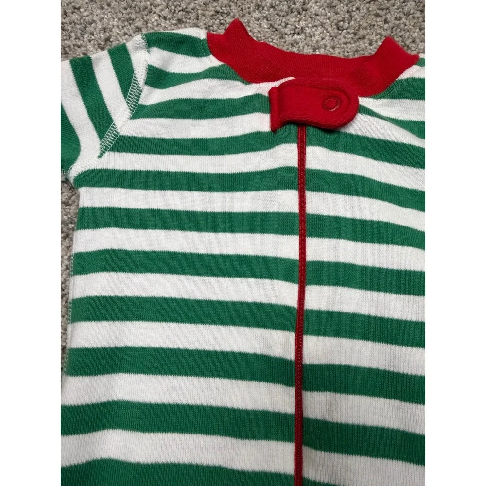 Hanna Andersson Green White Striped Organic Cotton Zip Pajama Sleeper 9-18 Month